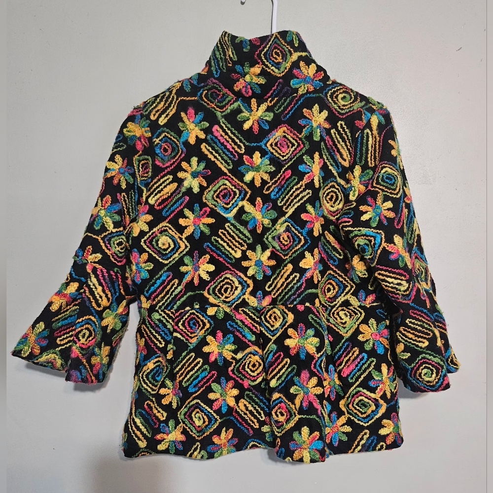 🩵💛Damee Inc Size S Multicolor Floral Swing Jacket Bell Sleeves❤️🩷 - Picture 2 of 9